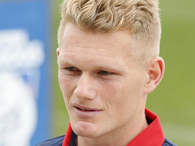 MELBOURNE, AUSTRALIA - NOVEMBER 13: Adam Treloar speaks to the media during a Western Bulldogs AFL media opportunity at Whitten Oval on November 13, 2020 in Melbourne, Australia. (Photo by Darrian Traynor/Getty Images)