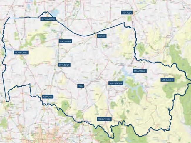 A map of the area covered by the Taungurung Land and Waters Council.