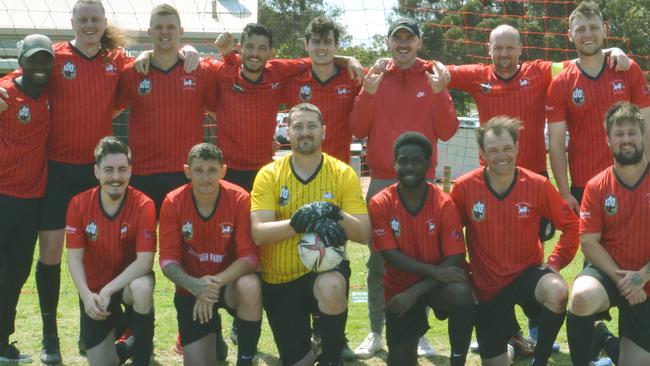 Tumayine (front, third from right) with his Munno Para Soccer Club teammates. His brother, William is pictured back, left. Picture: Munno Para Soccer Club