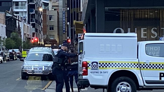 Four men were arrested after a man was stabbed to death in Adelaide's CBD. Picture: Simon Cross