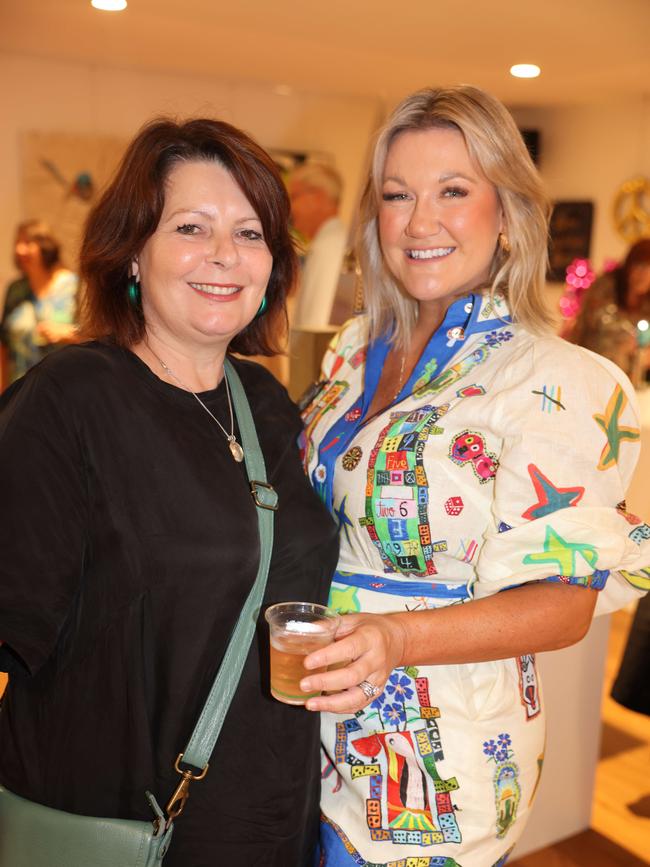 Rebecca Hansen and Melissa Wells at the SWELL Art Prize at Broadbeach Community Space for Gold Coast at Large. Picture, Portia Large.