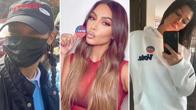 ‘I voted’. Bella Hadid, Kim Kardashian and Kourtney Kardashian on Election Day 2020. Picture: Instagram