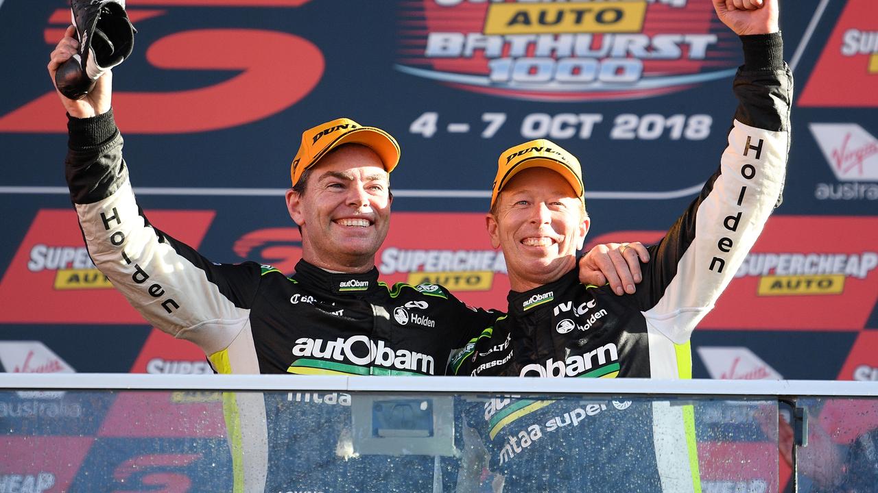 Lowndes and Richards celebrate their 2018 Bathurst win.