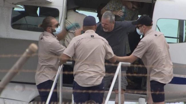 Up to 15 people, some covered in bandages, were seen getting off a Horizontal Falls Seaplane Adventures plane at about noon. Picture: ABC