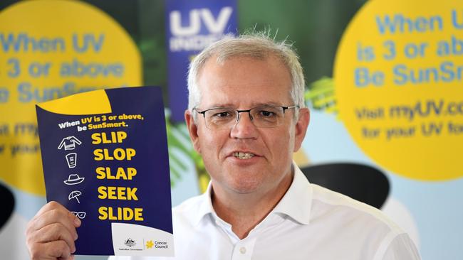 Scott Morrison at the Bribie Island Surf Life Saving Club in Queensland on Tuesday. Picture: Dan Peled