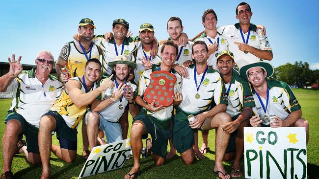 District cricket champions PINT celebrate their victory over the Waratahs at Marrara