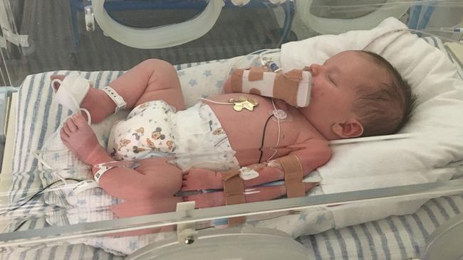 Shepparton boy Mason Hepner was diagnosed with viral meningitis and spent five days in the neonatal intensive care unit at The Royal Children's Hospital. Picture: Supplied