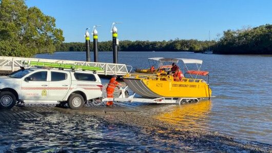 Authorities resume their search for a kayaker who went missing in the Logan River at midday Saturday. Picture: 7 News