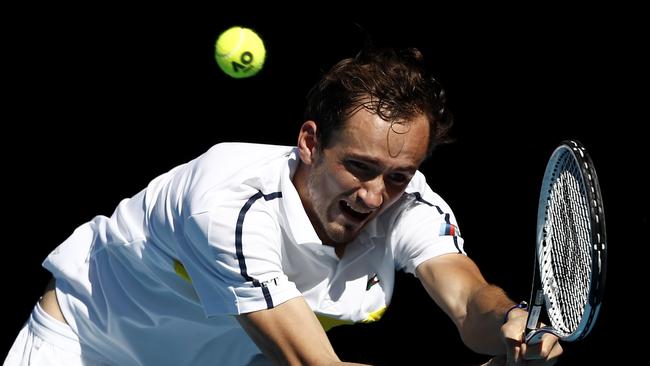 Daniil Medvedev of Russia plays a backhand in his men's singles third-round match against Filip Krajinovic of Serbia during day six of the 2021 Australian Open tennis at Melbourne Park. Picture: Daniel Pockett/Getty Images