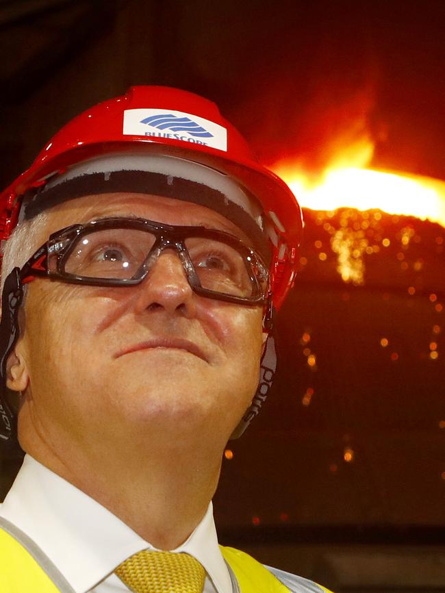 Mr Turnbull at the BlueScope Steel plant in Port Kembla. The proposed US tariffs could spell bad news for Australian steel.