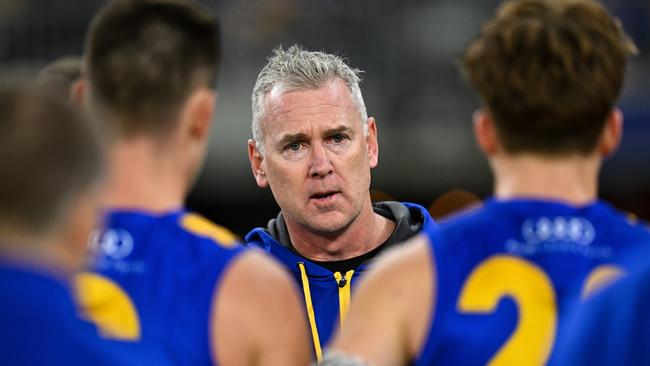 Simpson has faced mounting pressure since the Eagles’ 100-point derby loss. Picture: Daniel Carson/AFL Photos via Getty Images.