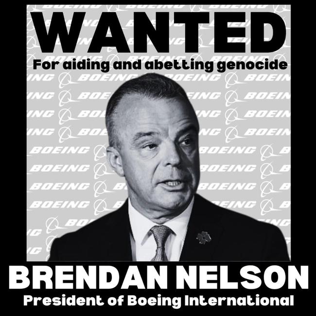 Brendan Nelson on a wanted posted distributed by protesters.