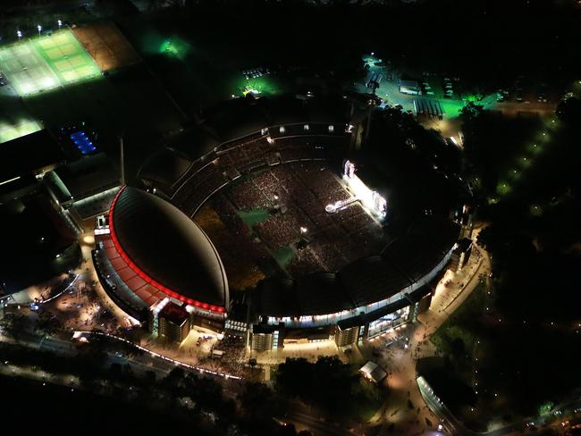 Aerial shot of the Rolling Stones concert at Adelaide Oval in 2014. Picture: Dylan Coker