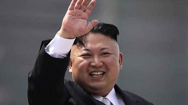 North Korean leader Kim Jong Un waves during a military parade in Pyongyang. Picture: AP