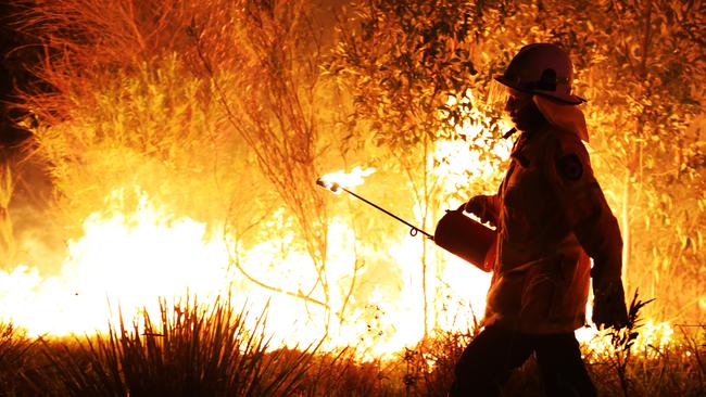 Crews during a backburning operation early this morning. Picture: Dean Asher