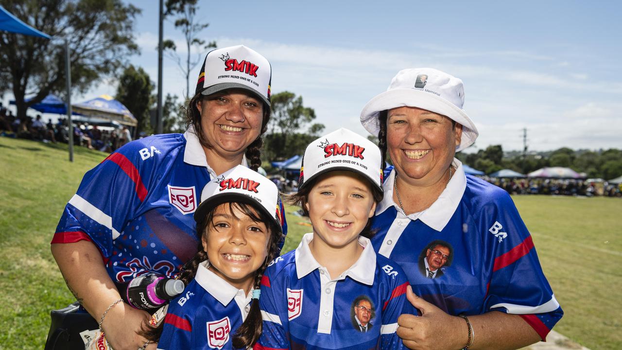 Marcus Cooper Memorial team supporters (from left) Bianca Sutton, Abbee Sutton, Rylee King-Dunne and Hayley Jenkins at the Warriors Reconciliation Carnival at Jack Martin Centre, Saturday, January 25, 2025. Picture: Kevin Farmer