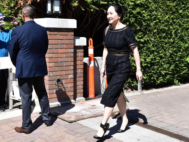 Meng Wanzhou wearing an ankle bracelet as part of her bail conditions. Picture: AFP