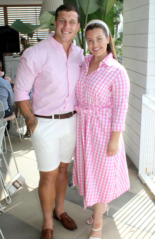 Jarrod Wallace and Courtney Thorpe at the Moet Magic Millions Lunch in January, 2021. Photo: Andrew Meadowcroft.