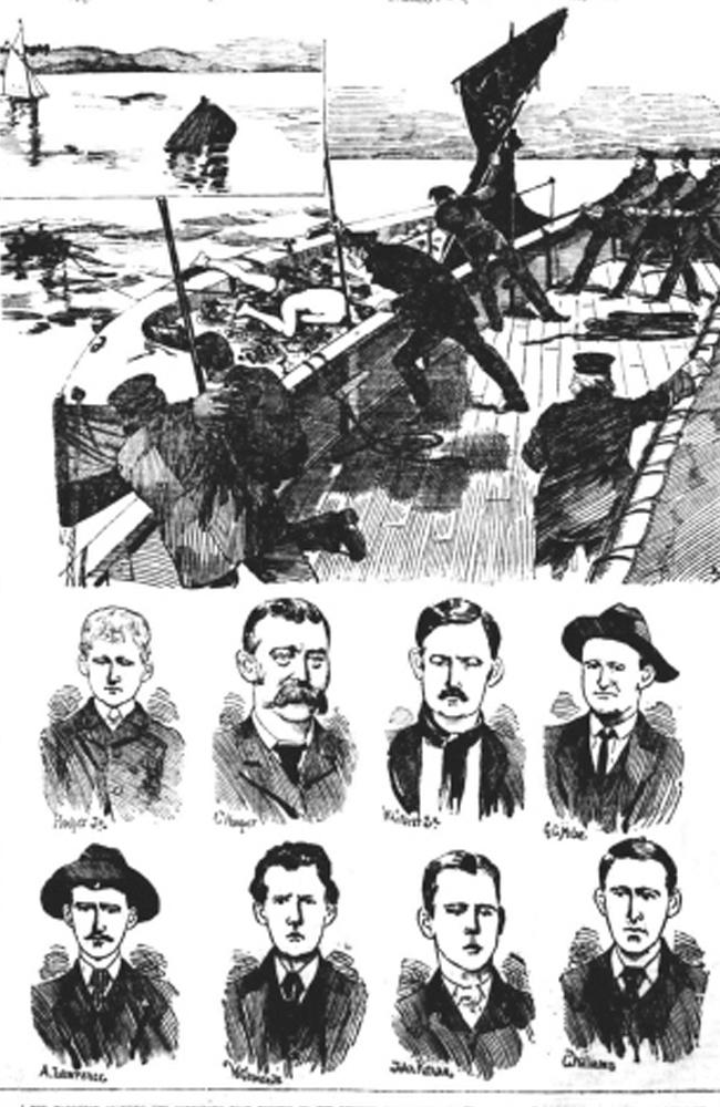 An illustration published after the disaster showing Alfred Lawrence’s body, and some of the missing men and boys.