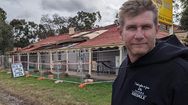 Axedale Tavern owner Garry Van Wynen after storms ripped the veranda off his pub on Wednesday June 9. Picture: Zizi Averill