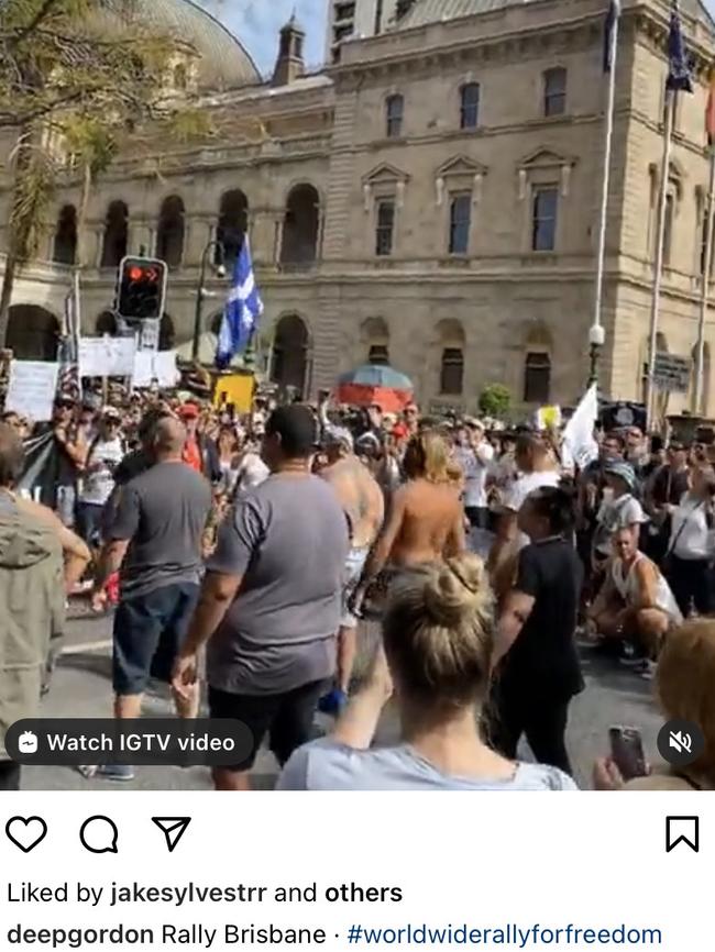 Former Gold Coast Titans star has split his followers by appearing at anti-lockdown/anti-Covid restrictions protests on Saturday afternoon