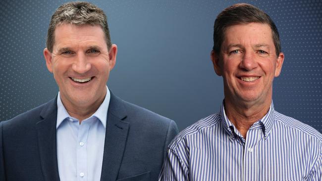 ARN Media chief executive officer Ciaran Davis, left, and Southern Cross Media Group managing director and chief executive officer John Kelly.