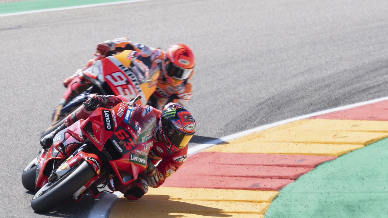 Bagnaia made a name for himself when he stared down Marquez at Aragon in 2021. (Photo by Mirco Lazzari gp/Getty Images)