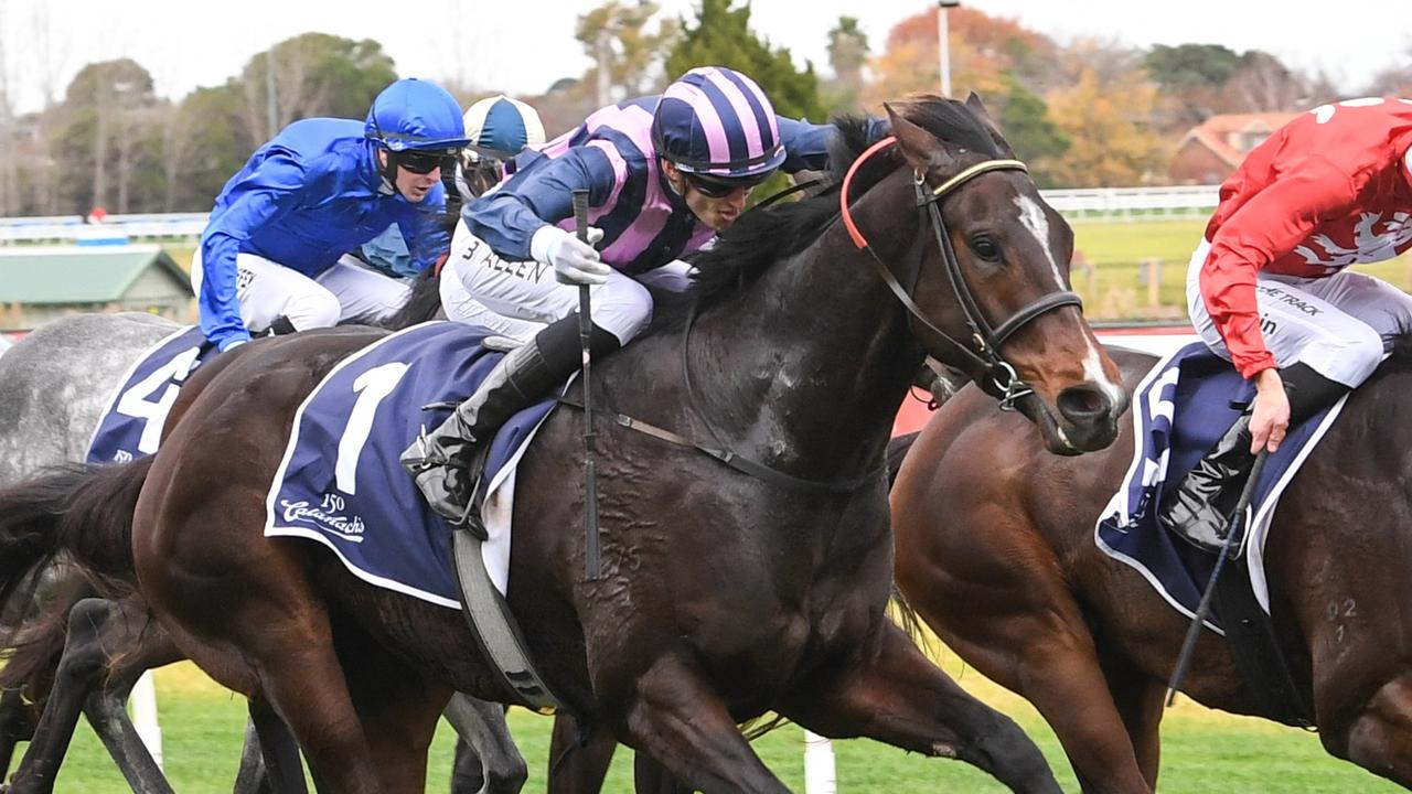 Big Swinger gets himself out of trouble to win at Caulfield on Saturday. Picture: Racing Photos via Getty Images