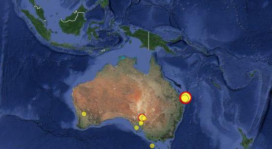 A map from Geoscience Australia showing recent earthquake activity in Australia.