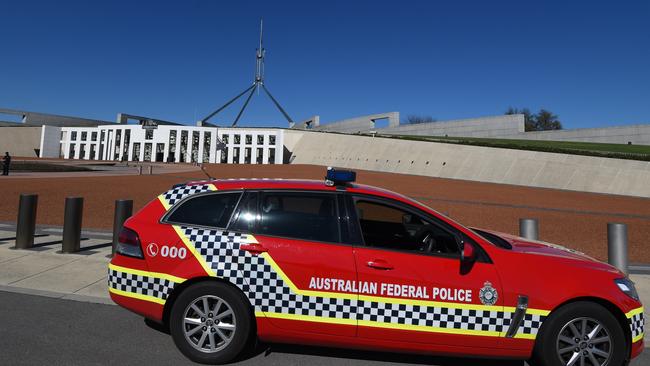 An Australian Federal Police car outside Parliament House in Canberra. Picture: AAP