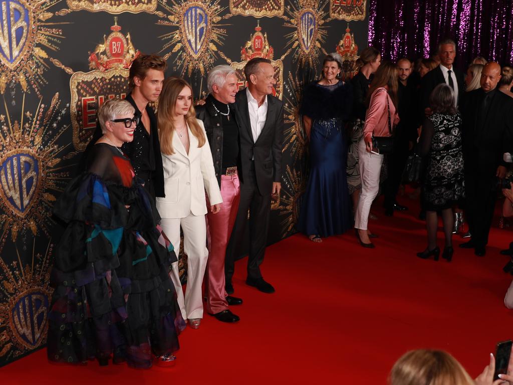 The cast of Elvis, Director Baz Luhrmann with wife Catherine Martin, Tom Hanks, Austin Butler, Olivia De Jonge and others on the red carpet at the Premier of the new Hollywood Movie &#146;Elvis&#147; Picture Scott Powick Newscorp.