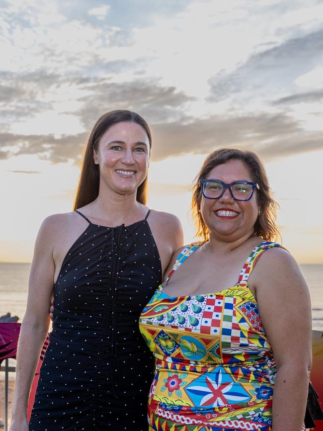 Sarah Andrews and Nicole Brown at the 2025 Hospitality NT Aristocrat Technologies Awards for Excellence, Darwin Ski Club. Picture: Pema Tamang Pakhrin