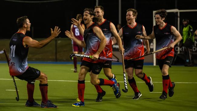 South co-captain Glen Geraghty reacts to Felix Trebilcock’s winning goal. Picture: Emily Barker