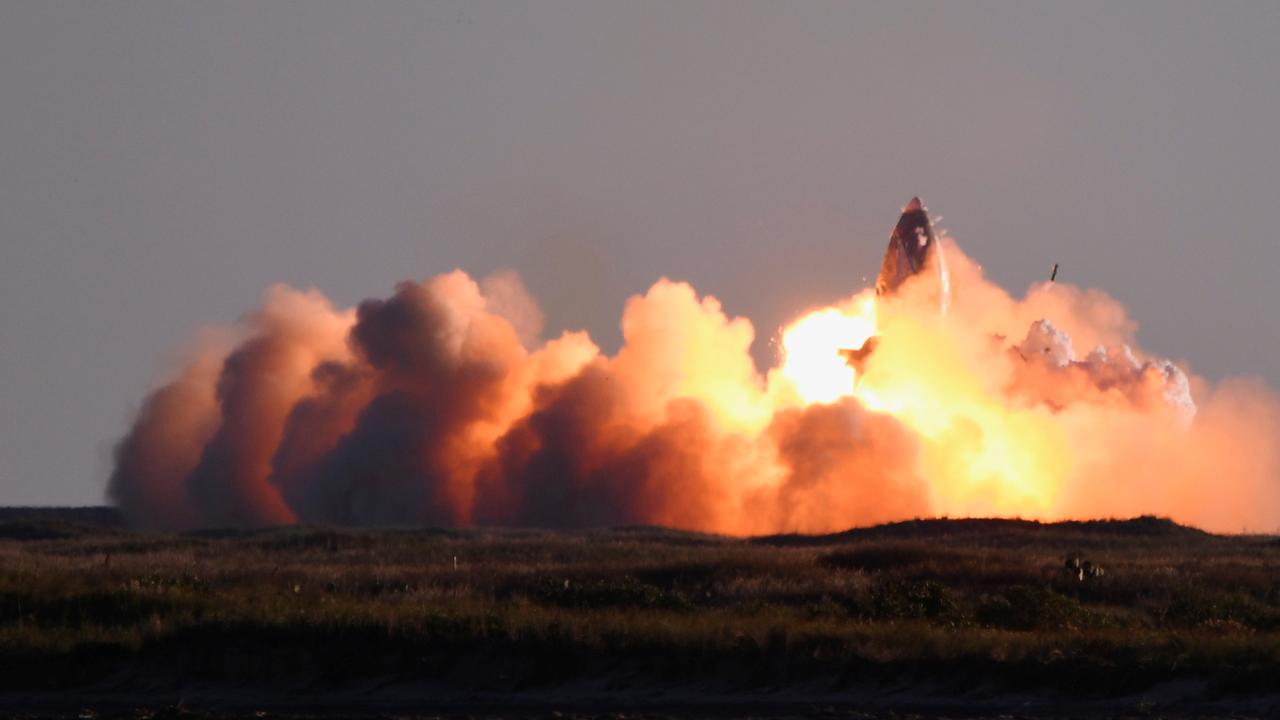 A huge fireball erupted as it smashed into the ground at the remote Texas test site. Picture: Reuters/Gene Blevins