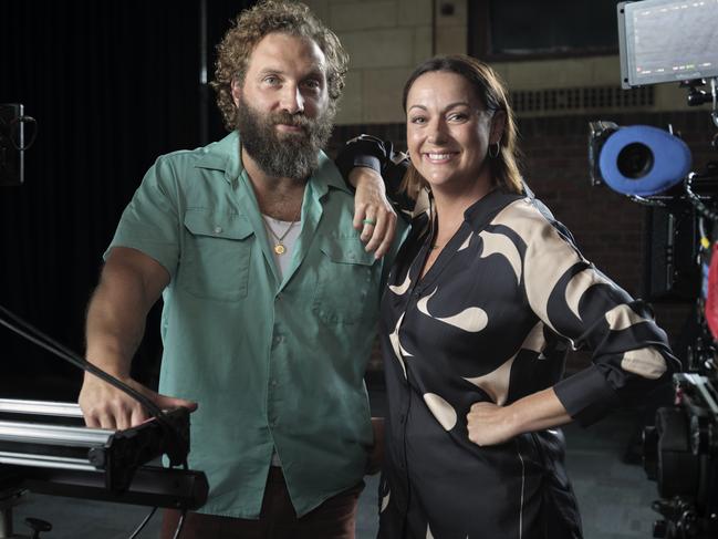 Jai Courtney and Celeste Barber, who play husband and wife in Runt. Picture: Finlay MacKay