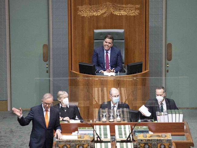 Prime Minister Anthony Albanese (front left) with the new speaker Milton Dick at Parliament House in Canberra. Picture: NCA NewsWire / Gary Ramage