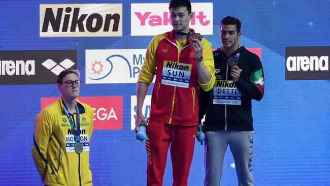 Mack Horton infamously refuses to share the podium with Sun Yang last year.