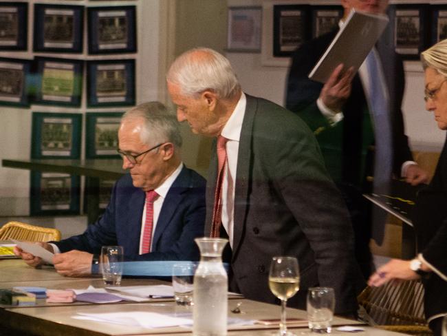 Malcolm Turnbull and Phillip Ruddock at the Wentworth Federal Electorate Conference last night where the former PM announced he would quit the seat on Friday.