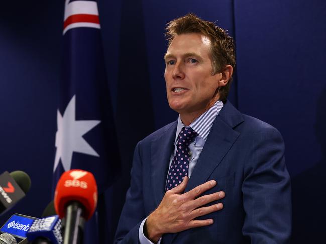 PERTH, AUSTRALIA - MARCH 03: Attorney-General Christian Porter speaks during a media conference on March 03, 2021 in Perth, Australia. Attorney-General Christian Porter has publicly confirmed he is the cabinet minister named in a historical rape allegation from 1988 which came to light in the last week and has emphatically denied the allegations. (Photo by Paul Kane/Getty Images)