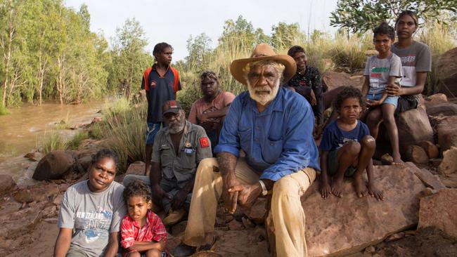 McArthur River traditional owners are in dispute with the Northern Territory's Deputy Chief Minister for allegedly illegally slashing the security bond for the McArthur River Mine. Josie Davey Green, Samuel Oakley (4), Kartisha Findlay (7), Casey Davey, Shauntrell Green (12), Jack Green, Jacky Green (14), Kyeika Neade (6), Philayla Williams (5), Whitney Neade (18). Picture: Rebecca Parker