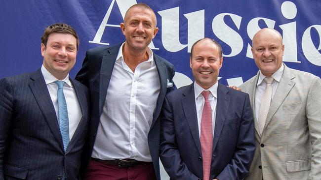 Tim Smith, Mitch Catlin and Josh Frydenberg at the Buy Aussie Now launch. Picture: Tim Carrafa