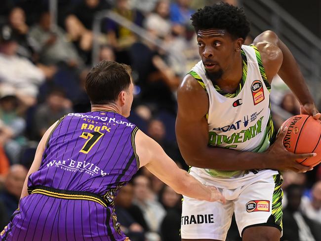 Tyler Cook handles the ball during the 2023 NBL Blitz match between Sydney Kings and South East Melbourne Phoenix at Gold Coast Convention and Exhibition Centre. Photo: Albert Perez/Getty Images for NBL.