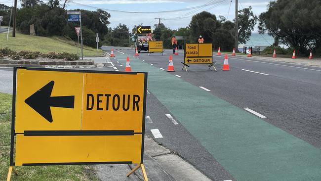 Traffic is being detoured through backstreets around McCrae, as Point Nepean Rd is closed following the landslide. Picture: Lucy Callander.