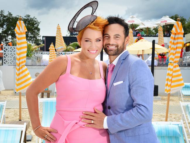 The couple, seen here in 2019 at the Bondi Sands Beach Club, Caulfield Racecourse, became household names appearing on reality TV show Married At First Sight. They have just welcomed their second child. Picture: Nicki Connolly