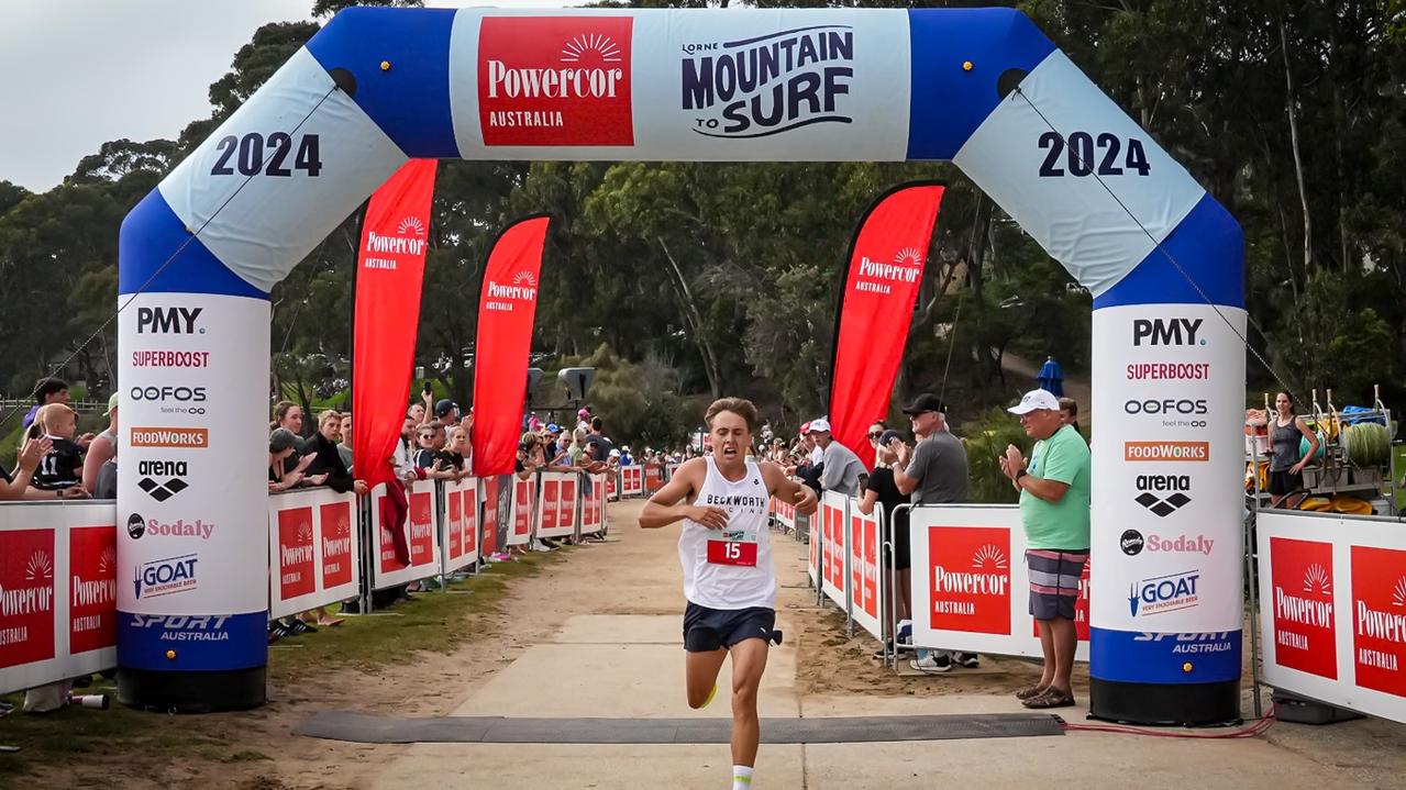 Sebastian Asher won the men's division of the Mountain to Surf. Picture: Mark Dadswell.