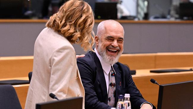 Italy's Prime Minister Giorgia Meloni with Prime Minister of Albania Edi Rama in Brussels. Picture: AFP