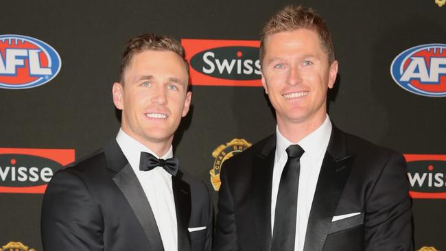 Joel Selwood and Troy Selwood on the red carpet during the arrivals for the 2014 AFL Brownlow Medal at Crown Casino on Monday, September 22, 2014, in Melbourne, Australia. Picture: Alex Coppel