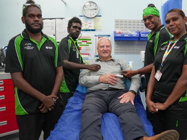 Trainees put their skills to the test with the Minister for Health Steve Edgington as their patient. Picture: Supplied