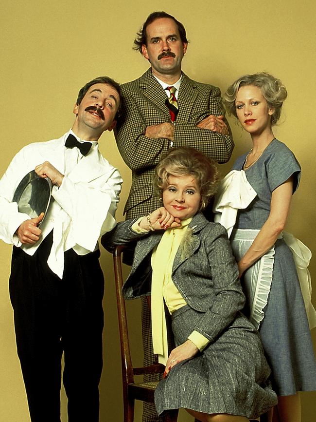 John Cleese as Torquay’s unforgettable hotelier Basil Fawlty with fellow cast members Andrew Sachs as Manuel, Prunella Scales as Sybil and Connie Booth as Polly. Picture: Radio Times