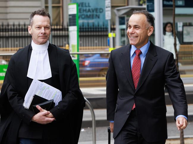 John Pesutto today with his barrister Matthew Collins KC. Picture: Aaron Francis